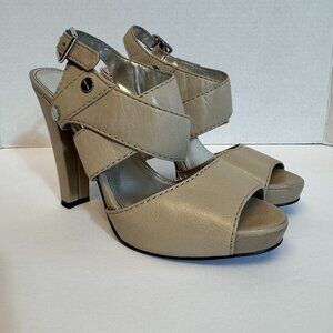 Calvin Klein Prima Platform Sandals Size 8M Nude Classy Neutral Heels